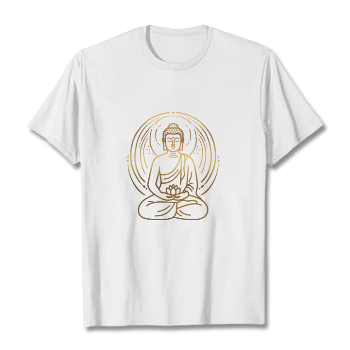Camiseta con halo de Buda de meditación dorada con Buddha Stones sosteniendo una flor de loto - Blanco - 2XL - image 7