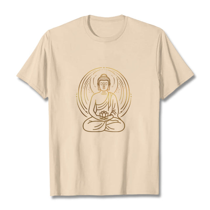 Camiseta con halo de Buda de meditación dorada con Buddha Stones sosteniendo una flor de loto - Sopa de mariscos - 2XL - image 10