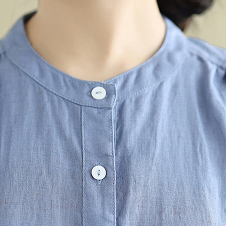 Vestido midi de lino y algodón sin mangas, con diseño plisado, de botonadura sencilla y sencillo de Buddha Stones - image 25