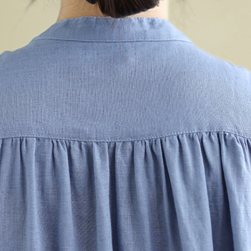 Vestido midi de lino y algodón sin mangas, con diseño plisado, de botonadura sencilla y sencillo de Buddha Stones - image 26