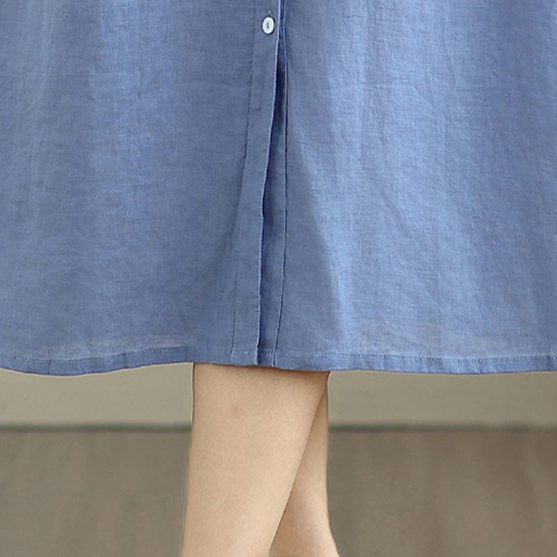 Vestido midi de lino y algodón sin mangas, con diseño plisado, de botonadura sencilla y sencillo de Buddha Stones - image 28