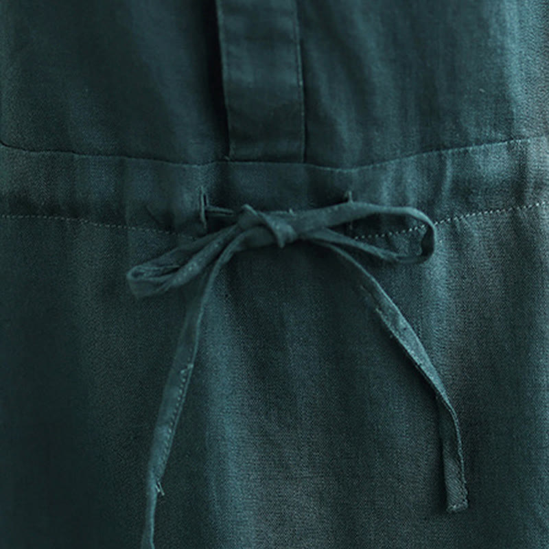 Vestido midi de lino y algodón con bolsillos y manga corta de verano con estampado de Buddha Stones - image 15