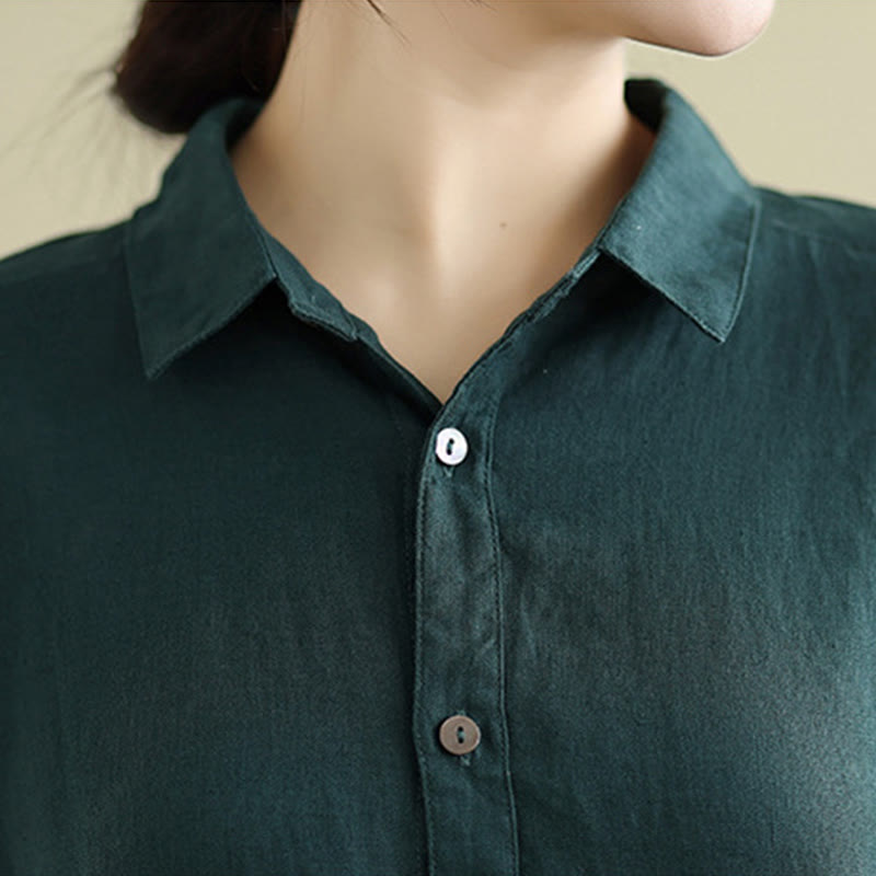 Vestido midi de lino y algodón con bolsillos y manga corta de verano con estampado de Buddha Stones - image 12