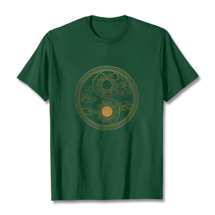 Camiseta con Buddha Stones, Yin Yang, sol y nubes auspiciosas - Verde bosque - 2XL - image 5