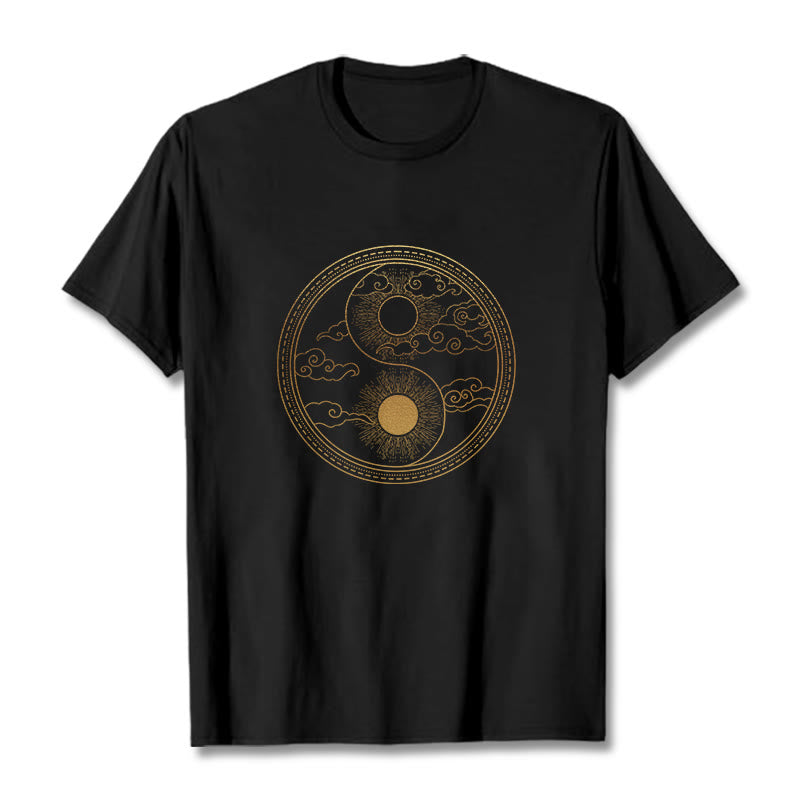 Camiseta con Buddha Stones, Yin Yang, sol y nubes auspiciosas - Negro - 2XL - image 0