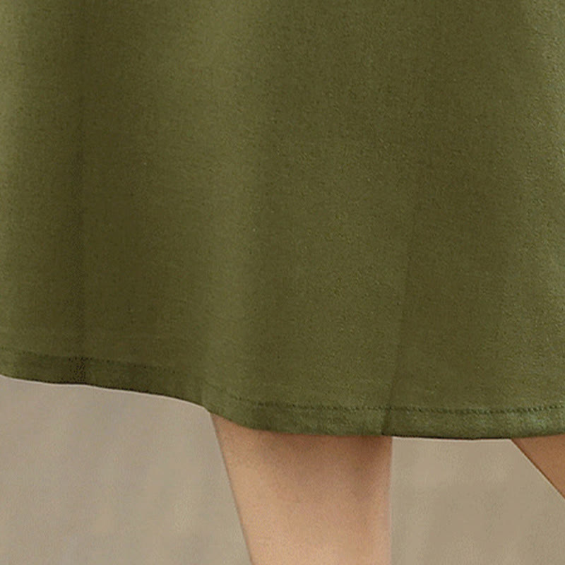 Vestido midi informal de lino y algodón sin mangas con diseño de Buddha Stones , color liso, con botones en la espalda y bolsillos - image 9