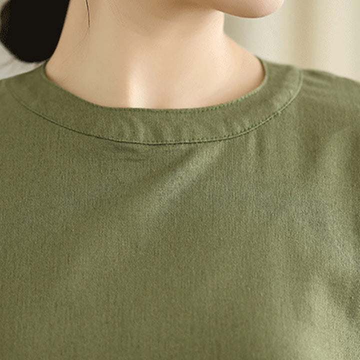 Vestido midi informal de lino y algodón sin mangas con diseño de Buddha Stones , color liso, con botones en la espalda y bolsillos - image 6