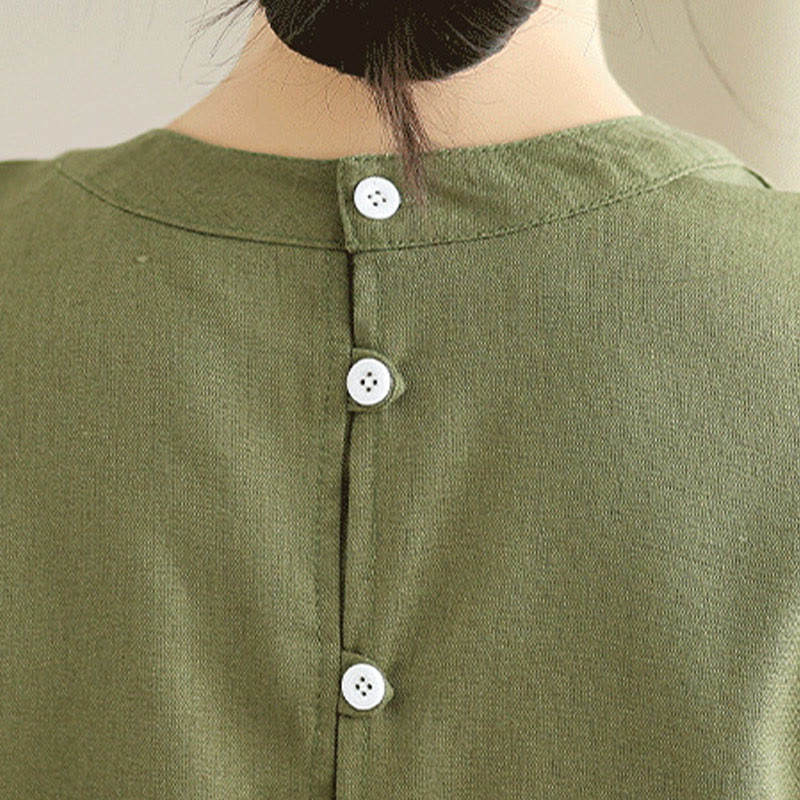 Vestido midi informal de lino y algodón sin mangas con diseño de Buddha Stones , color liso, con botones en la espalda y bolsillos - image 7