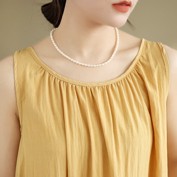 Vestido midi de algodón con cuello redondo, sin mangas, diseño plisado, informal, de verano, con estampado Buddha Stones y bolsillos - image 9