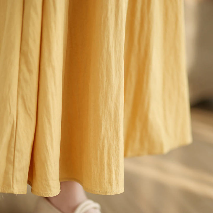 Vestido midi de algodón con cuello redondo, sin mangas, diseño plisado, informal, de verano, con estampado Buddha Stones y bolsillos - image 12