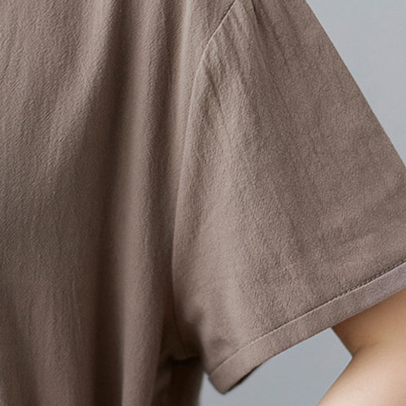 Vestido midi informal de lino y algodón con solapas laterales, manga corta y bolsillos, estilo Buddha Stones - image 8