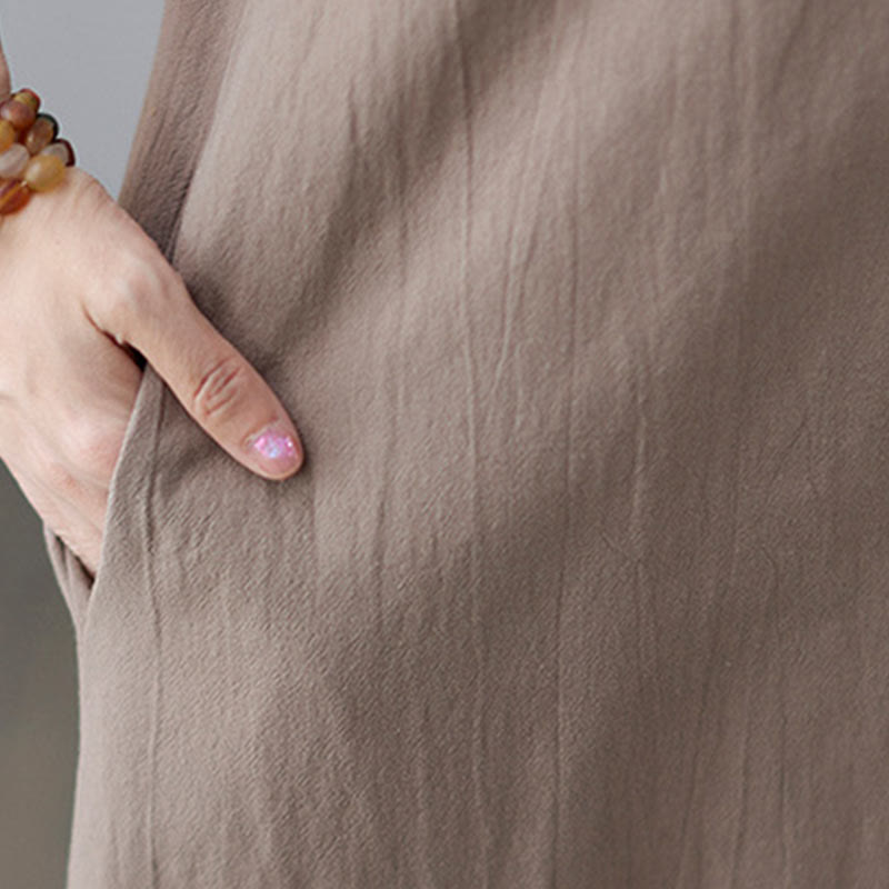 Vestido midi informal de lino y algodón con solapas laterales, manga corta y bolsillos, estilo Buddha Stones - image 10