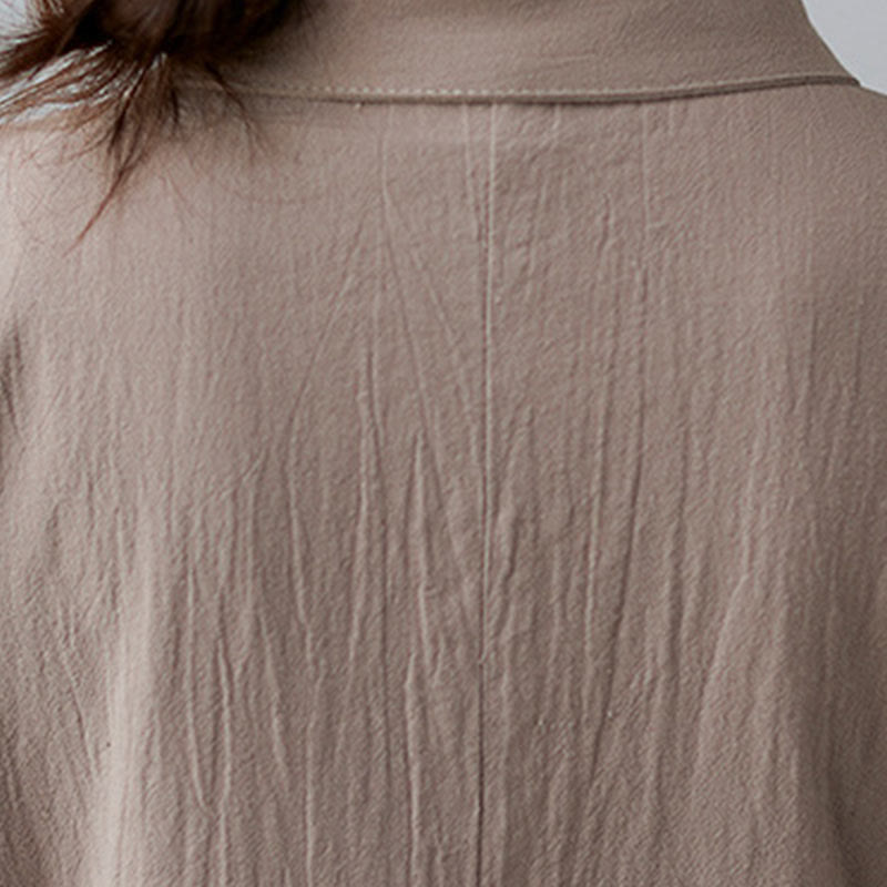 Vestido midi informal de lino y algodón con solapas laterales, manga corta y bolsillos, estilo Buddha Stones - image 7