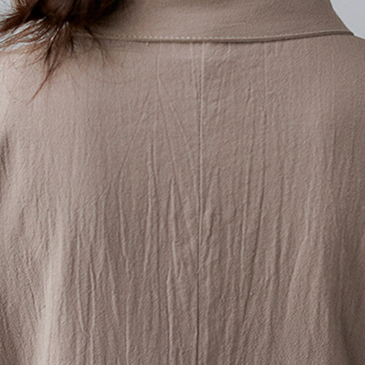 Vestido midi informal de lino y algodón con solapas laterales, manga corta y bolsillos, estilo Buddha Stones - image 7