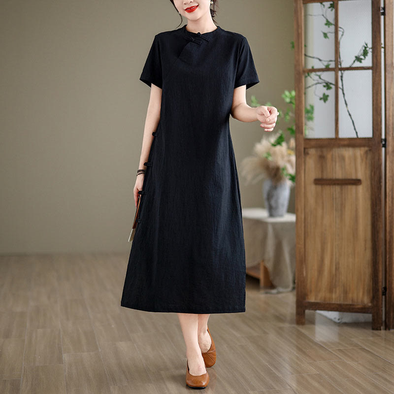 Vestido cheongsam qipao midi chino vintage de verano con Buddha Stones - image 13