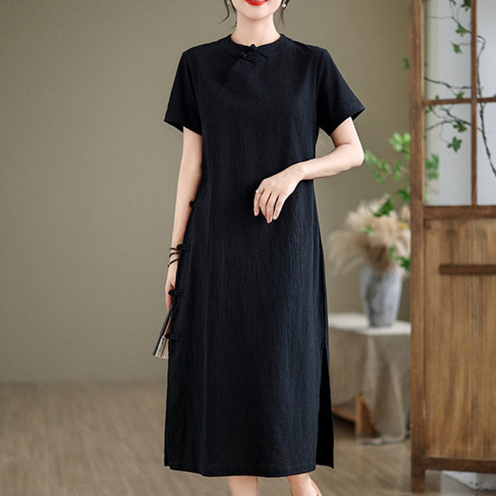 Vestido cheongsam qipao midi chino vintage de verano con Buddha Stones - image 14