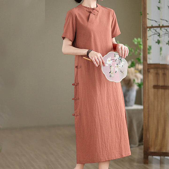 Vestido cheongsam qipao midi chino vintage de verano con Buddha Stones - image 4