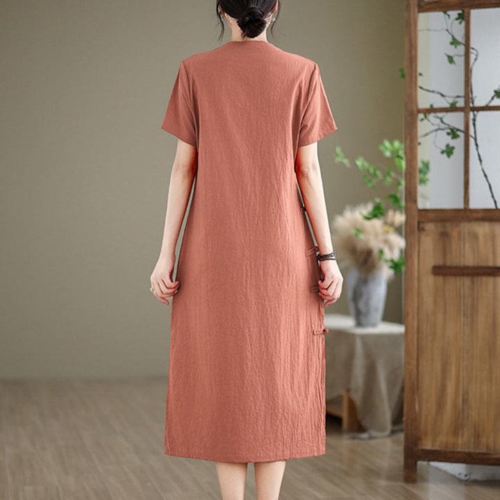 Vestido cheongsam qipao midi chino vintage de verano con Buddha Stones - image 3