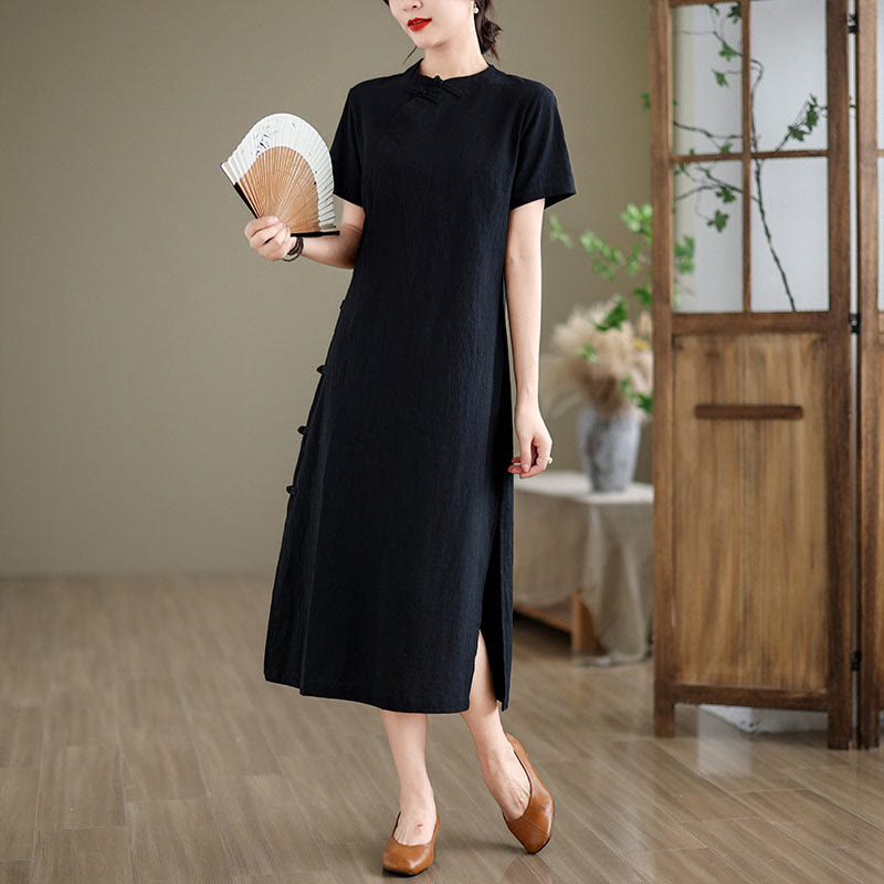 Vestido cheongsam qipao midi chino vintage de verano con Buddha Stones - Negro - US8-10，UK/AU12-14，EU40-42 (2XL) - image 12