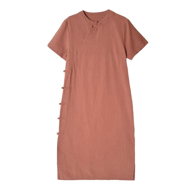 Vestido cheongsam qipao midi chino vintage de verano con Buddha Stones - image 11