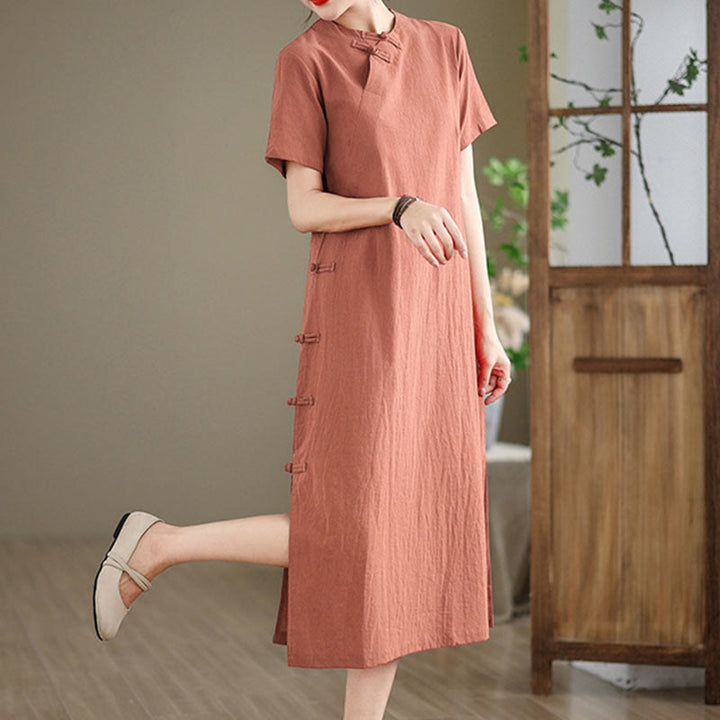 Vestido cheongsam qipao midi chino vintage de verano con Buddha Stones - image 5