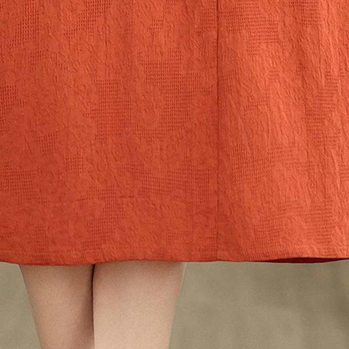 Vestido midi de algodón y lino con solapa de jacquard liso y manga corta con bolsillos y estampado Buddha Stones - image 20