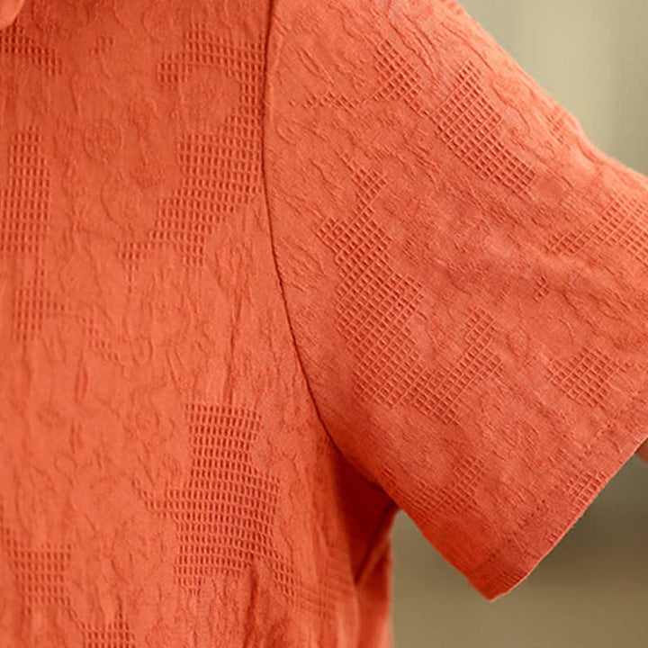 Vestido midi de algodón y lino con solapa de jacquard liso y manga corta con bolsillos y estampado Buddha Stones - image 18