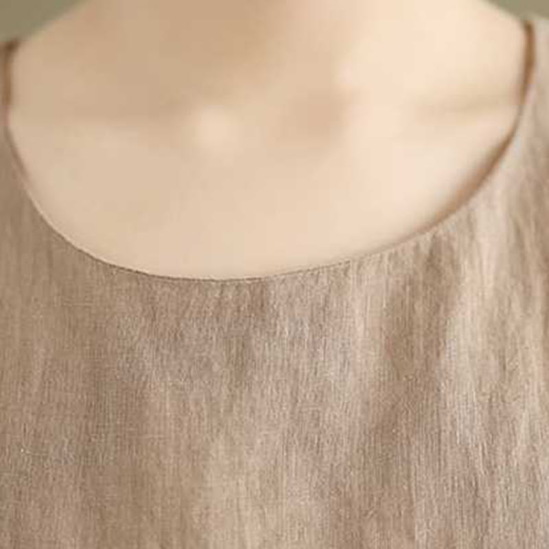 Vestido midi de lino y algodón sin mangas, liso, irregular, de primavera, con bolsillos, de Buddha Stones - image 6