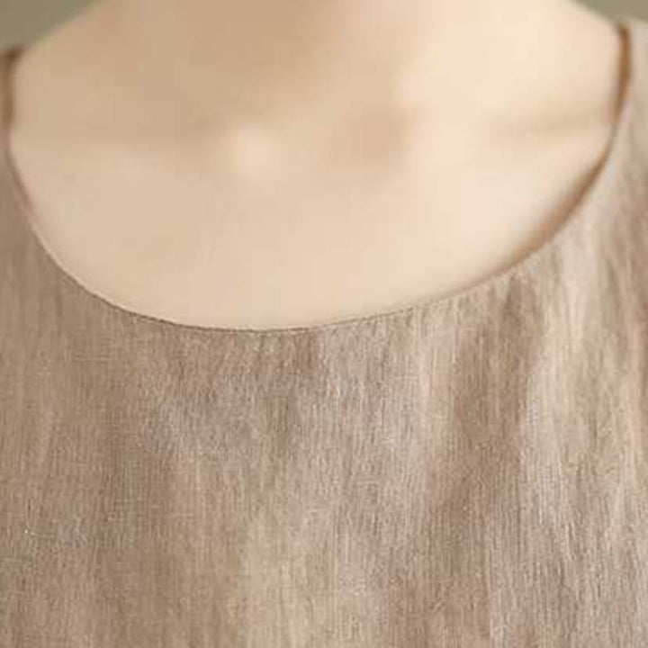 Vestido midi de lino y algodón sin mangas, liso, irregular, de primavera, con bolsillos, de Buddha Stones - image 6