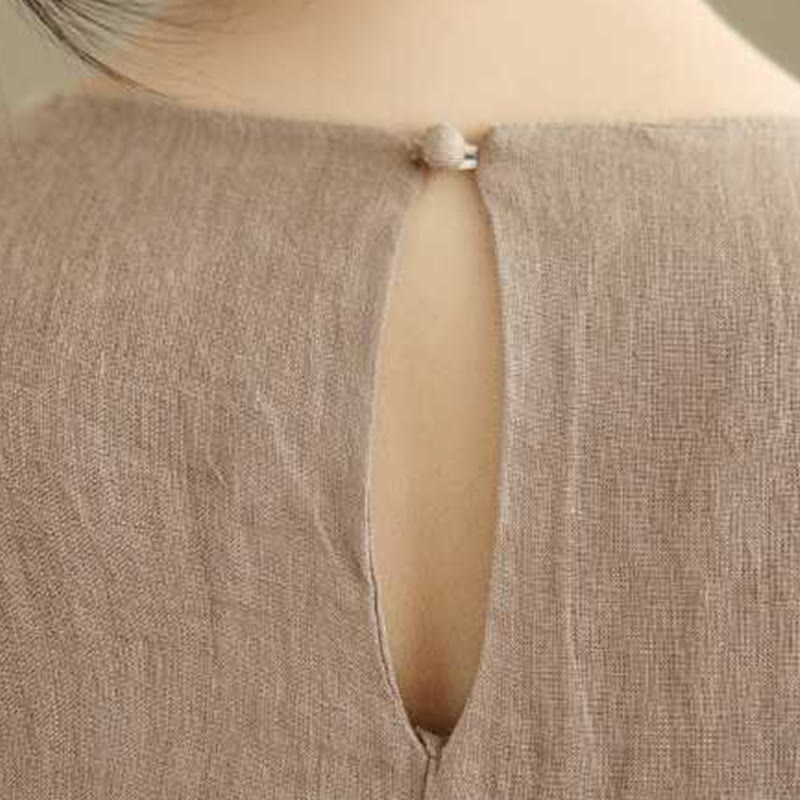 Vestido midi de lino y algodón sin mangas, liso, irregular, de primavera, con bolsillos, de Buddha Stones - image 7