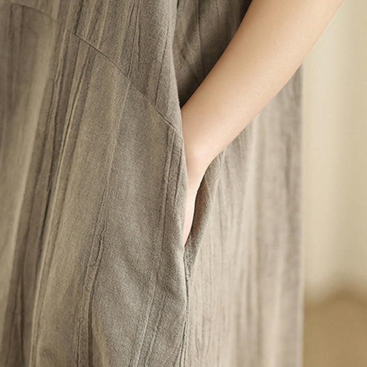 Vestido midi sin mangas de lino ramio con botones de rana y teñido anudado chino con Buddha Stones y bolsillos - image 16