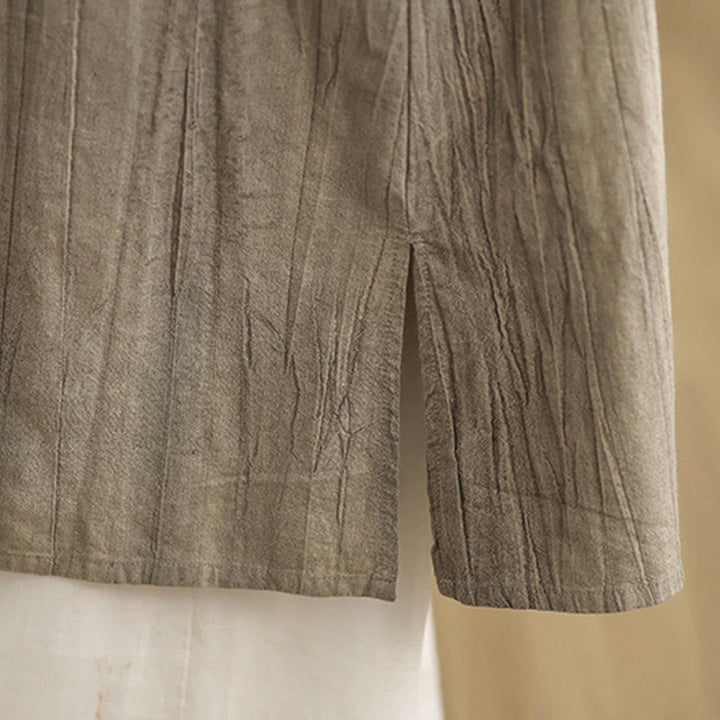 Vestido midi sin mangas de lino ramio con botones de rana y teñido anudado chino con Buddha Stones y bolsillos - image 17