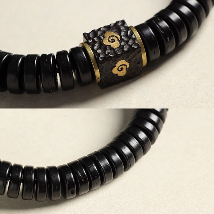 Pulsera positiva de nubes auspiciosas con cáscara de coco tibetana y Buddha Stones