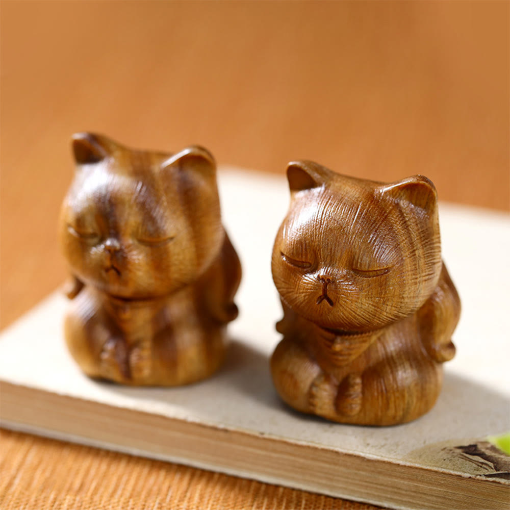 Buddha Stones pequeñas de sándalo verde, talladas con forma de gato de la suerte, decoraciones relajantes - image 1