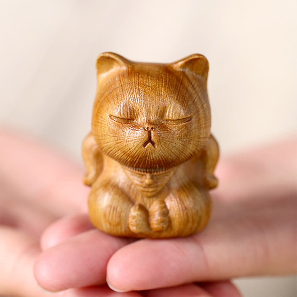 Buddha Stones pequeñas de sándalo verde, talladas con forma de gato de la suerte, decoraciones relajantes - image 4