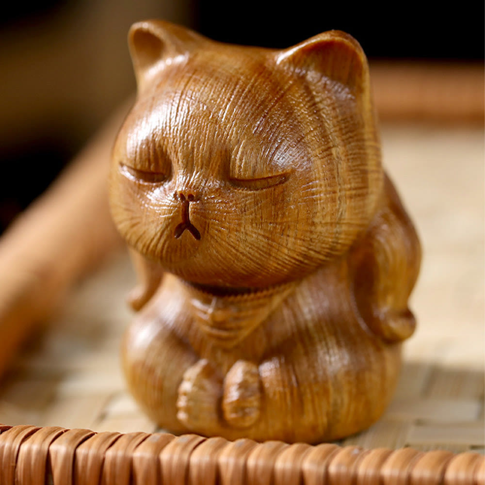 Buddha Stones pequeñas de sándalo verde, talladas con forma de gato de la suerte, decoraciones relajantes - image 2