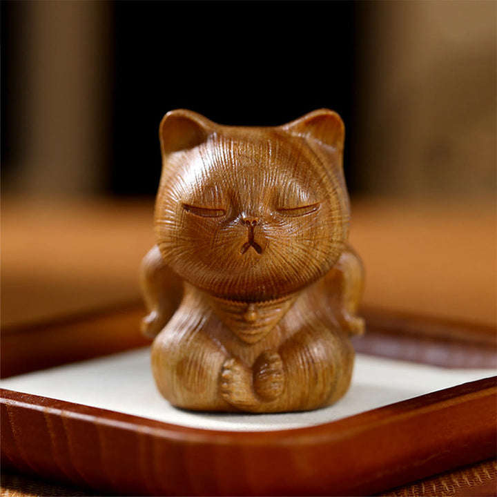 Buddha Stones pequeñas de sándalo verde, talladas con forma de gato de la suerte, decoraciones relajantes - Sándalo verde 5*3,8*3,6 cm - image 1