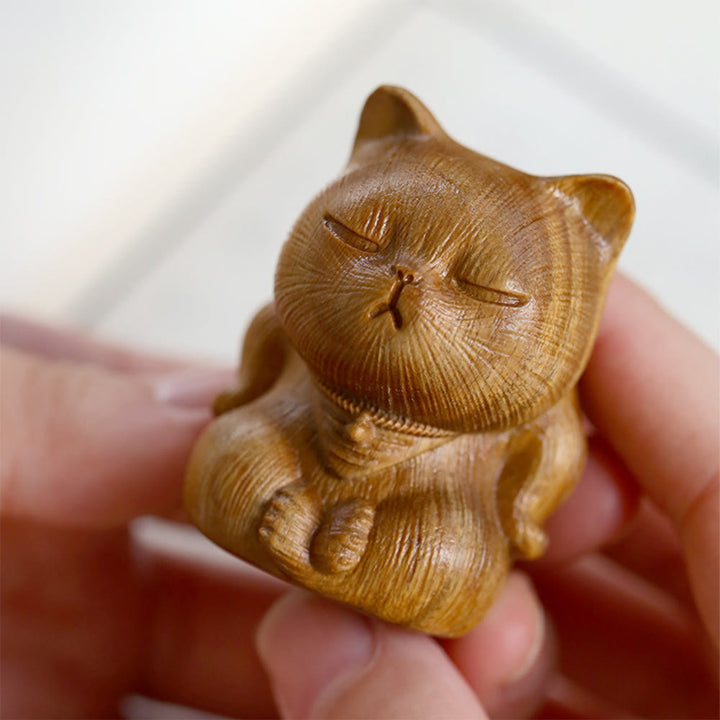 Buddha Stones pequeñas de sándalo verde, talladas con forma de gato de la suerte, decoraciones relajantes - image 9