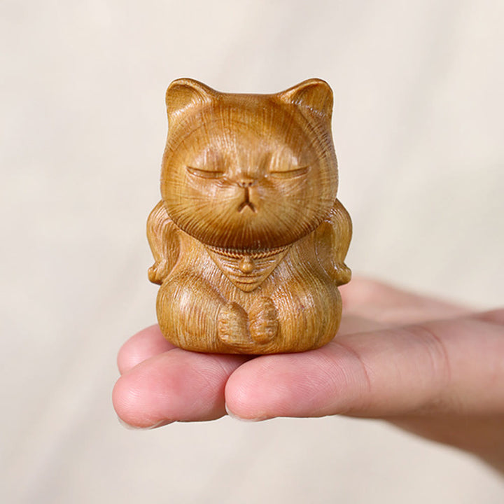 Buddha Stones pequeñas de sándalo verde, talladas con forma de gato de la suerte, decoraciones relajantes - image 9