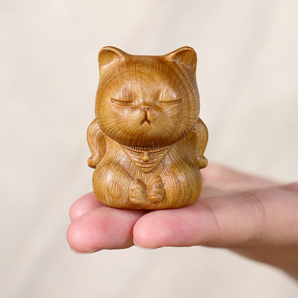 Buddha Stones pequeñas de sándalo verde, talladas con forma de gato de la suerte, decoraciones relajantes - image 8