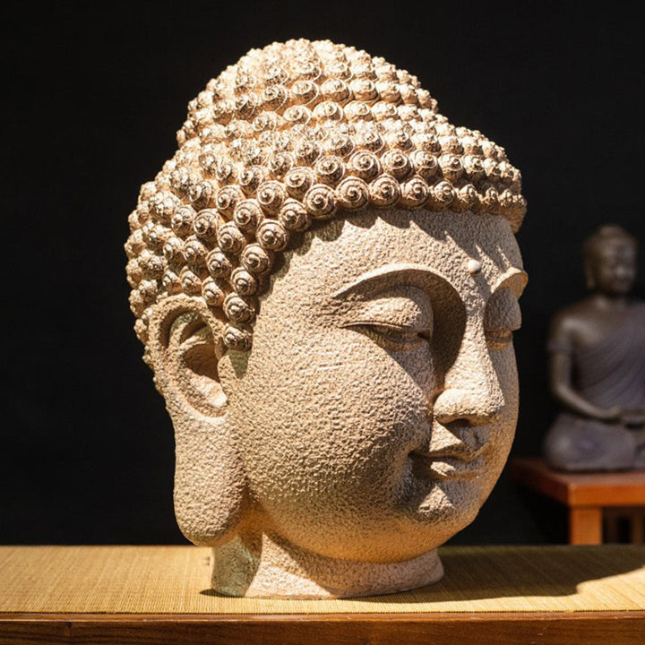 Estatua de resina con cabeza de Buda meditando y ojos cerrados, Buddha Stones de Buda, decoración zen para el hogar, 42 x 30 x 30 cm