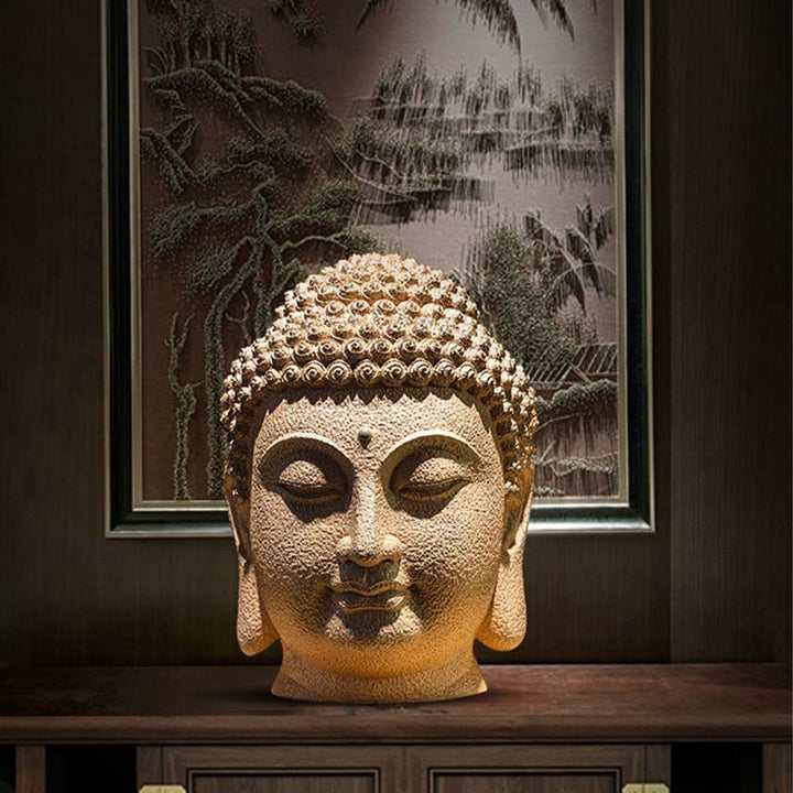 Estatua de resina con cabeza de Buda meditando y ojos cerrados, Buddha Stones de Buda, decoración zen para el hogar, 42 x 30 x 30 cm - image 6