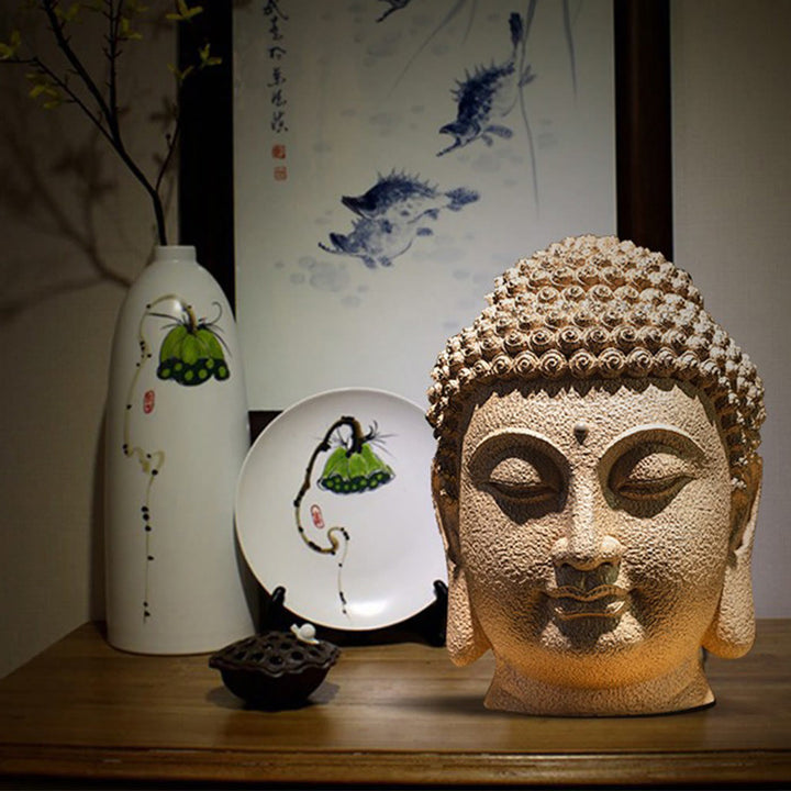 Estatua de resina con cabeza de Buda meditando y ojos cerrados, Buddha Stones de Buda, decoración zen para el hogar, 42 x 30 x 30 cm