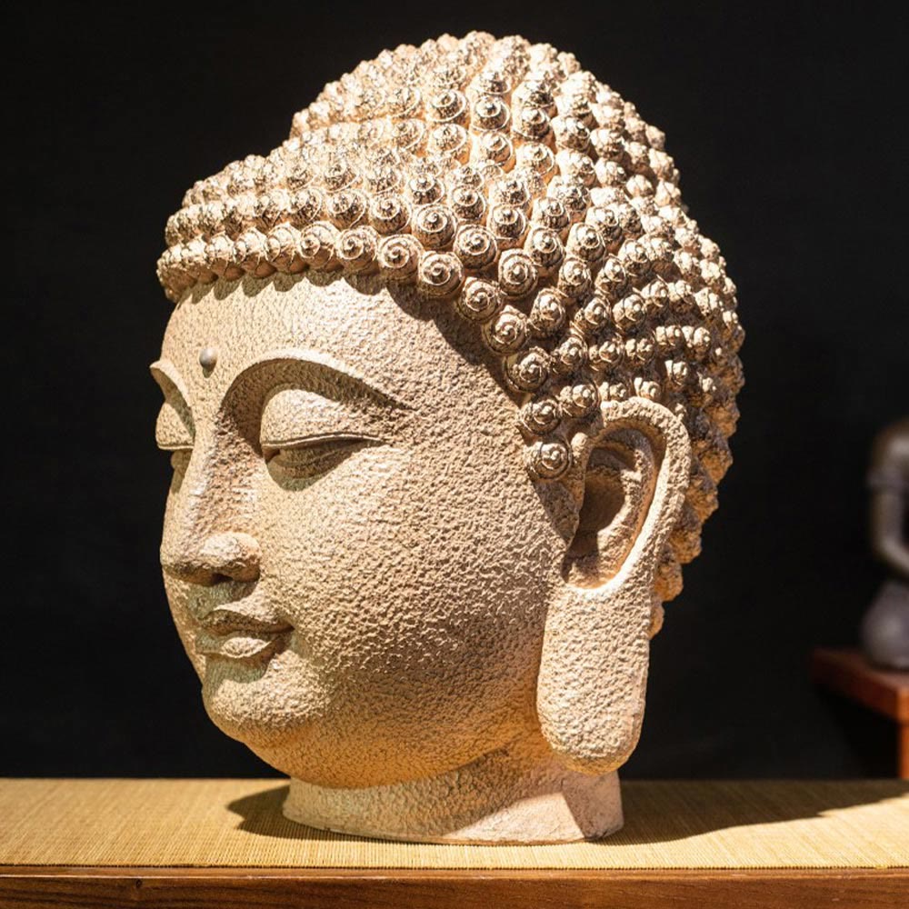 Estatua de resina con cabeza de Buda meditando y ojos cerrados, Buddha Stones de Buda, decoración zen para el hogar, 42 x 30 x 30 cm