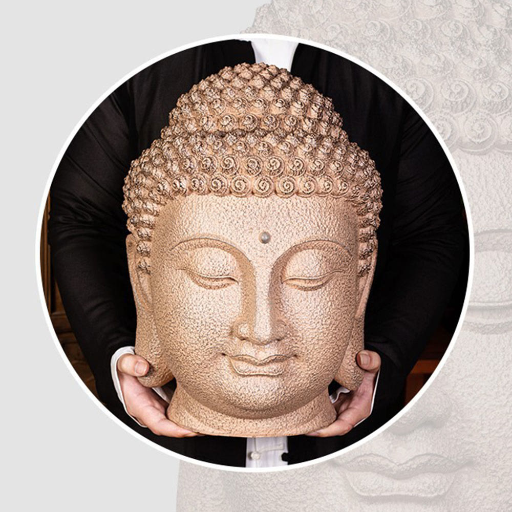 Estatua de resina con cabeza de Buda meditando y ojos cerrados, Buddha Stones de Buda, decoración zen para el hogar, 42 x 30 x 30 cm