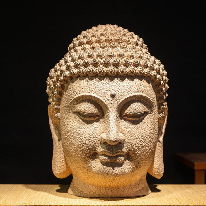 Estatua de resina con cabeza de Buda meditando y ojos cerrados, Buddha Stones de Buda, decoración zen para el hogar, 42 x 30 x 30 cm