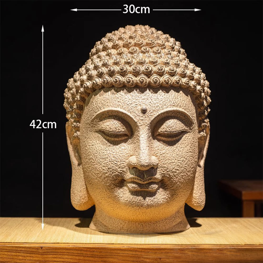 Estatua de resina con cabeza de Buda meditando y ojos cerrados, Buddha Stones de Buda, decoración zen para el hogar, 42 x 30 x 30 cm