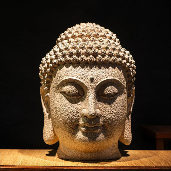Estatua de resina con cabeza de Buda meditando y ojos cerrados, Buddha Stones de Buda, decoración zen para el hogar, 42 x 30 x 30 cm - image 7