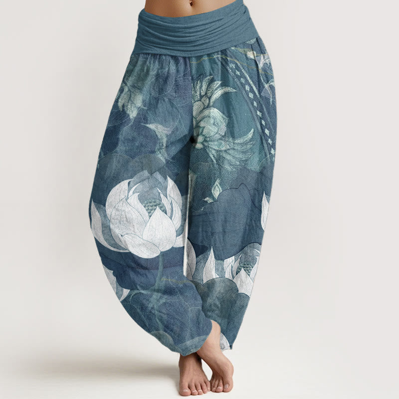 Pantalones harén informales de algodón puro con estampado de Buddha Stones para mujer, con cintura elástica - Azul claro - US22，UK/AU26，EU54 (6XL) - image 5