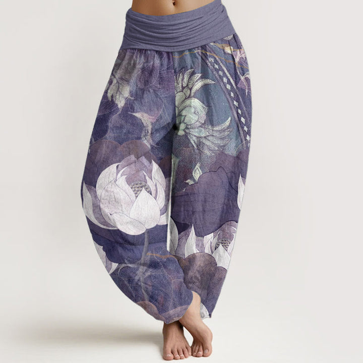 Pantalones harén informales de algodón puro con estampado de Buddha Stones para mujer, con cintura elástica - Ciruela - US22，UK/AU26，EU54 (6XL) - image 8
